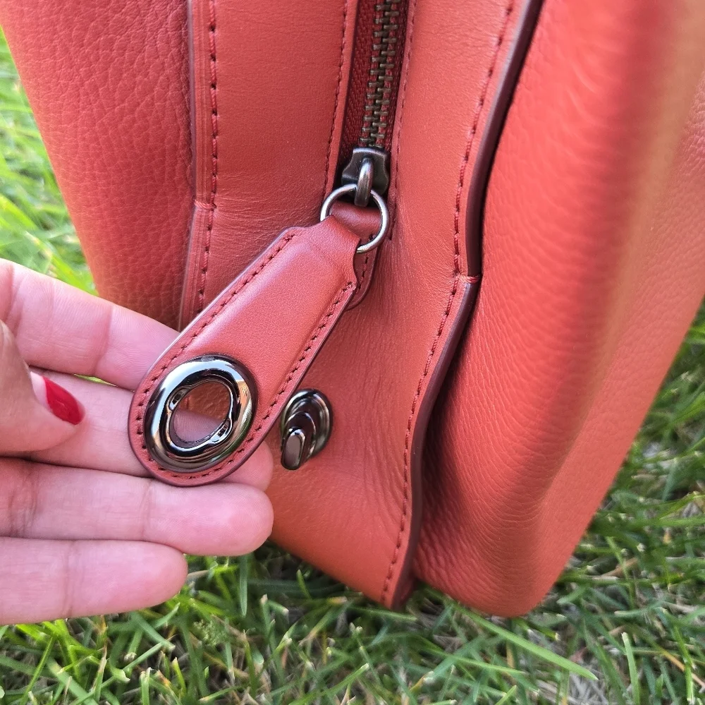 Coach Pebbled Leather Satchel in Rose Red
